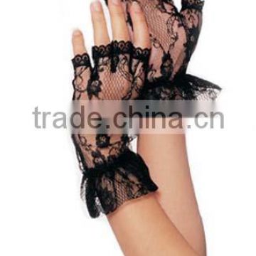 Short Black Lace Fingerless Gloves