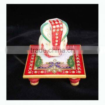 Chowki Ganesha painting marble artist home decor All Purpose gift art and craft Choki Ganpati Hindu