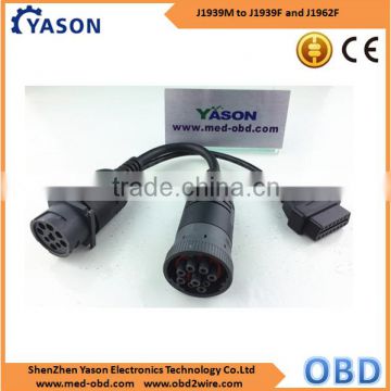 J1939 Male Connector to J1939 Female Connector and OBD2 J1962 Female Connector,Y Cable