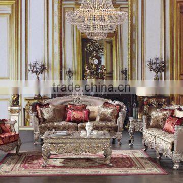 Royal French Palace Wooden Carved Single Sofa With Three Seat Sofa Set For Luxurious Villa (MOQ=1 Set)