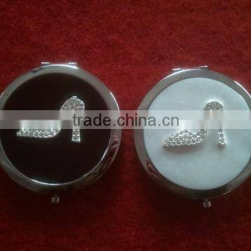 rhinestone beaded metal high-heel shoe compact mirror coated by enamel