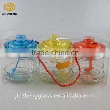 330ml 11oz beautiful various colored roped seasoning spices glass jar with plastic cover and spoon