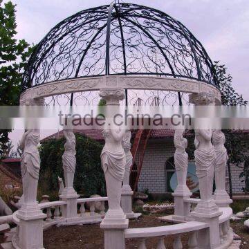 Iron dome carved lady statue stone outoor gazebo garden NTGM-032Y