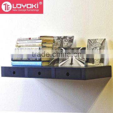 New Design MDF Wood Organizer Wall Decoration Floating Wall Mounted Multipurpose Floating Shelf With 3 Drawers photo-3