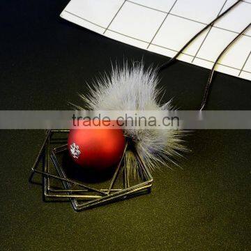 Chunky Ball Metal Square Pendant Necklace Winter Mink Fur Ball Pendant Necklace Geometric Sweater Necklace