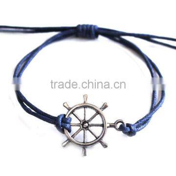 Vintage Love Letter Heart Evil Eye Rudder Charms Bracelet Adjustable Customized Charm Wax Cord Bracelet