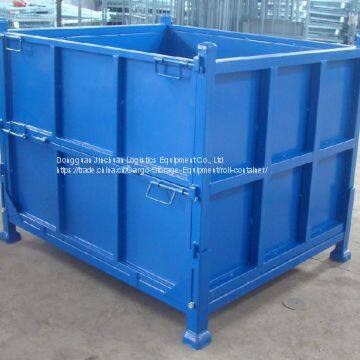 OEM Foldable Steel Pallet Box Powder Coated With Stacking Feet