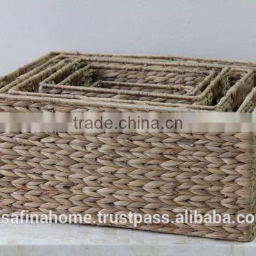 Set of 3 rectangle water hyacinth baskets with handles