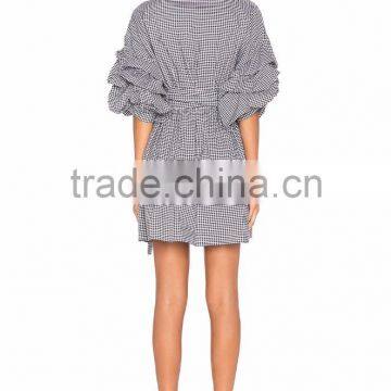 Long Puff Sleeve Wrap Dress Latest Bow Tie Design Fashion Boutique Dress photo-3