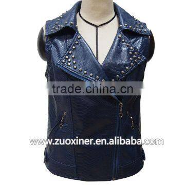 lady Imitation snakeskin leather pu waistcoat with metal zip and snap on front