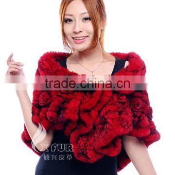 CX-B-21D Hot Selling Genuine Rex Rabbit Fur Knitted Shawl Knit Poncho photo-5