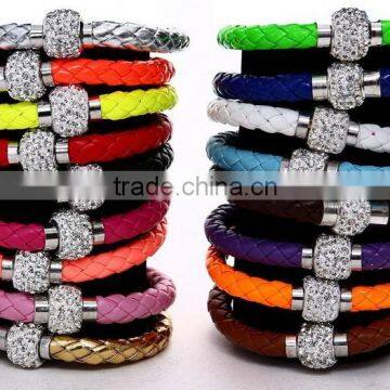 Leather Wrap Wristband Cuff Punk Magnetic Rhinestone Buckle Bracelet Bangle photo-2