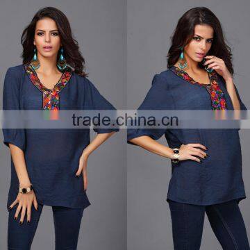 best-selling wholesale womens plus size ethnic embroidered blouse