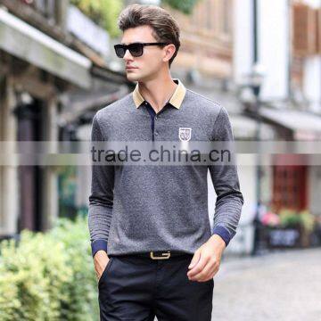 MSW0045 In 2016 the New Autumn and Winter Male Pure Cotton T-shirt Lapel Mens Long Sleeve T-shirt Printing Brand Menswear