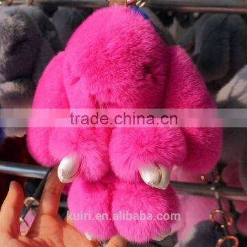 13-18cmRabbit Fur Doll Handmade Bunny Key Chain for Handbag or Car Pendant Key Ring Pom Pom Keychain photo-6