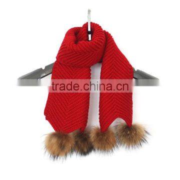 Myfur New Design Removable Raccoon Fur Pom Pom Knitted Scarf Real Fur Knitted Kids Scarf photo-2