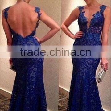 2015 Evening Dresses Bateau Mermaid With Deep V Shape Back Lace&Tulle photo-3