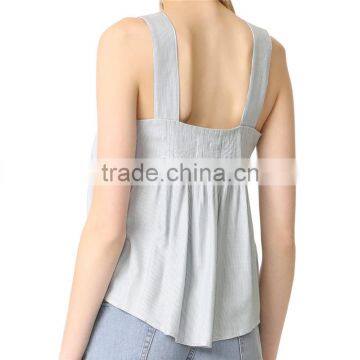 2017 OEM Wide Strapes Front Button Closure Navy Striped Blouse photo-4