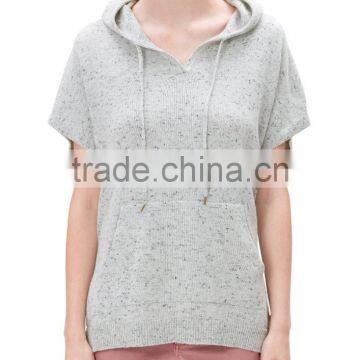 Women's short sleeve speckled cotton/spandex pullover hoodies