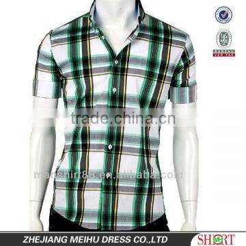 men slim fit basic short sleeve plaid casual shirt