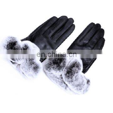 Hot sale ladies rex rabbit fur real leather gloves winter warm