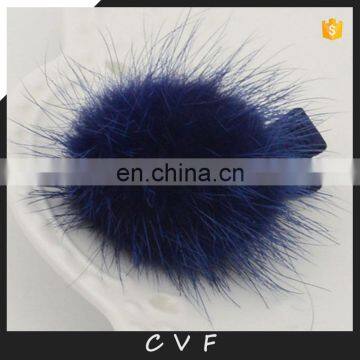 Lovely kids girl hairpin high quality wholesale mink fur ball hairpins