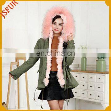 Army Green Raccoon Fur Collar Winter Coat Parka Fur Jacket