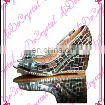 Aidocrystal handmade sparkling white with colorful transparent crystal diamonds wedge shoes for lady