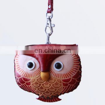 Cute Animal shaped zipper key chain handmade custom squeeze pocket owl Coin Purse/small genuine leather Coin Purse MCP-0008