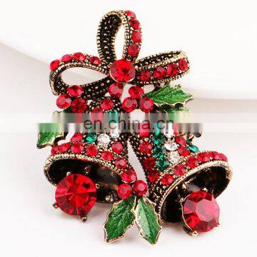 A038 Christmas Gifts Pins And Brooches For Women Small Bell Heart Rhinestone Brooch Female Bijoux