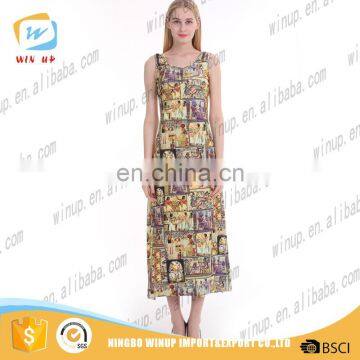 OEM latest women clothes designs print dress fashion ladies dress names with crochet lace back WP8830