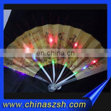 hot sale decorative wooden folding hand fan with LED lights