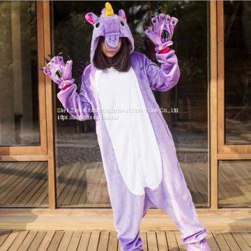 Unicorn Flannel Conjoined Polyester Pajamas photo-5