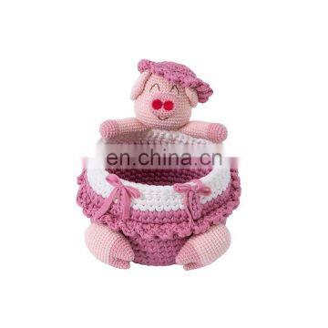 Yarncrafts Pink Pig Colorful Baby Clothing Handmade Rope Storage Basket