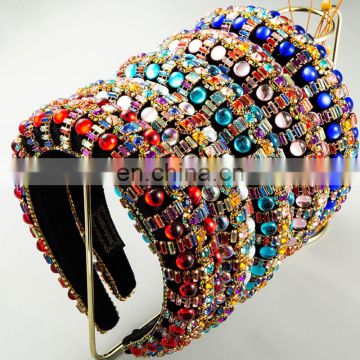 Gorgeous Baroque Full Colorful Crystal Headband for Woman Luxury Rhinestone Padded Hair Hoop Woman Wedding Party Hair Accessory