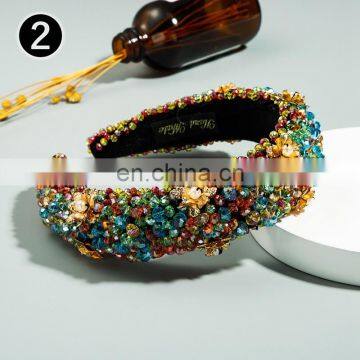 Fashionable Thick Sponge Gold Velvet Hairpin Fabric Handmade Beaded Hairband Women Inlaid Pearl Flower Hairband Women