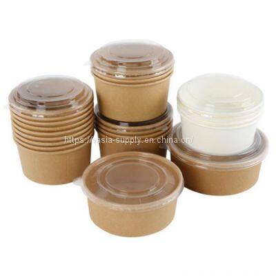 Brown kraft salad bowl kraft paper bowl with lid food soup disposable paper cup packaging china eco friendly