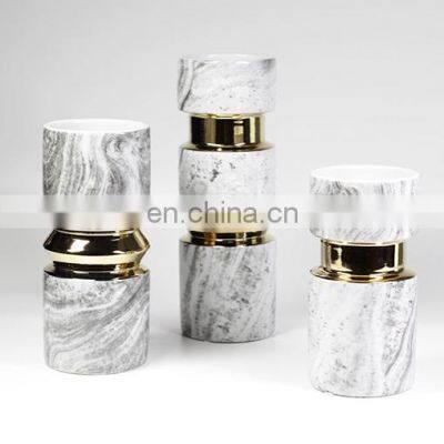 Ceramic Home Decorative Flower Marble Ceramic Vase With Golden Metal