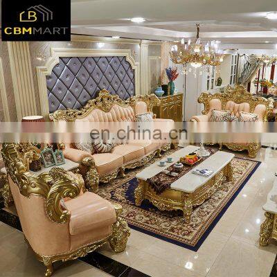 European-style leather sofa combination villa solid wood carving leather sofa