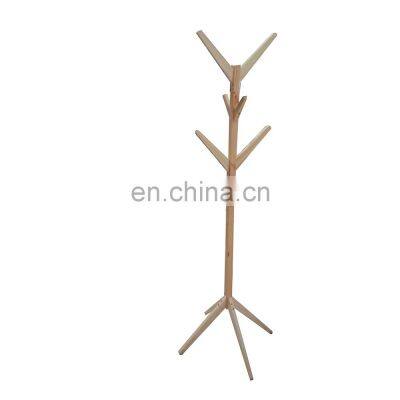 High quality Eco-friendly pine wood Corner Stand Hat Coat Hanger Rack for office living room bedroom