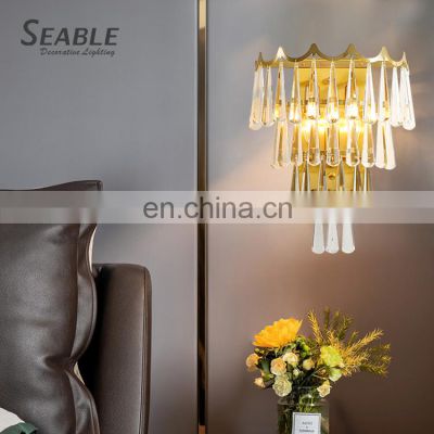 Wholesale Price Indoor Decoration Fixtures Gold Color Luxury Crystal LED Wall Lamp