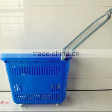 Shopping Basket with Wheels Plastic Handle and Bar Plastic Basket