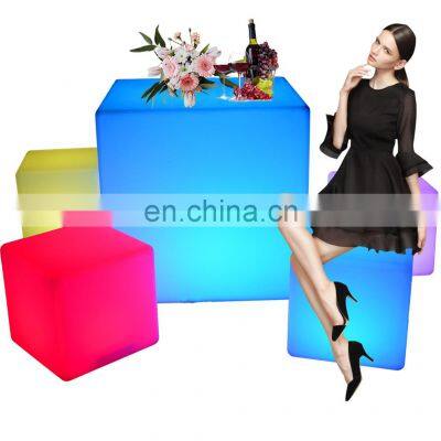 led cube 40x40 /Waterproof Color Change PE Plastic bar 3d led cube stool tables and chairs bar furniture sets