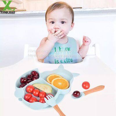 100 % Food Grade Non-slip Silicone Baby Suction Feeding squirrel shape Bowl for infant