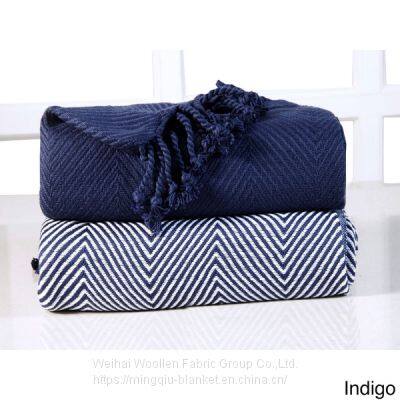 Woven cellular Herringbone Pure Cotton Throw blanket