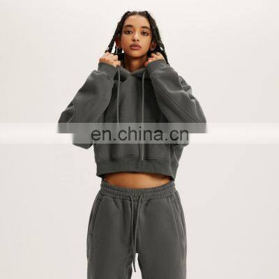 Fall Tiktok Women Drawstring Cropped Hoodies Pockets Plain Long Sleeve Pullovers