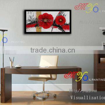 Hand Painted Red Flower Modern Home Decorative Canvas Wall Art Framed Oil Painting Wz-289 photo-3