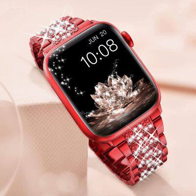 Luxury Diamond Wristband Metal Stainless Steel Bracelet Rhinestone Replacement Watch Band Straps for Apple IWatch 8 9 7 Se