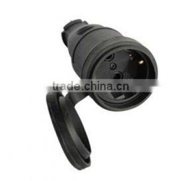 Black Professional Reliable IP54 250V/16A Schuko Rubber plug/Schuko plug/Rubber Plug 3x1.5mm2