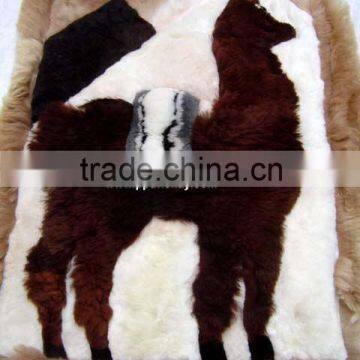 Fur Alpaca Rug Carpet Peru 39x27" Llama design